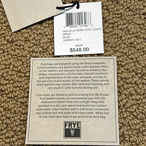 NEW Frye Michelle Work Tote Bag Blue Black Leather - Picture 13 of 16